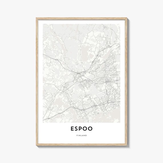 Espoo Finland City Map Poster With Minimal Gray Line Artwork