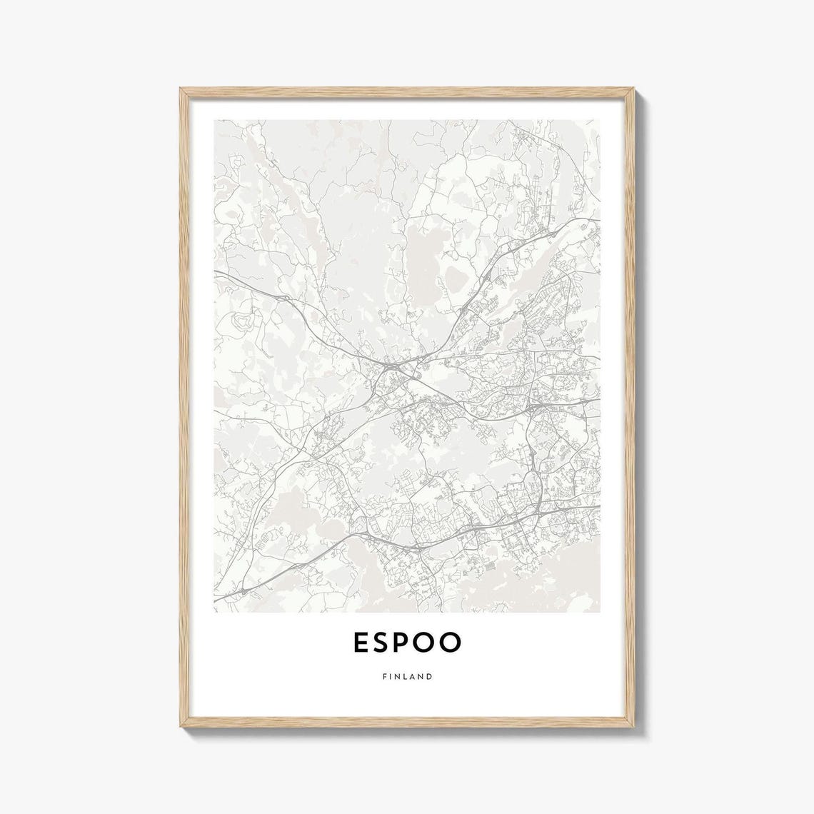 Espoo Finland City Map Poster With Minimal Gray Line Artwork