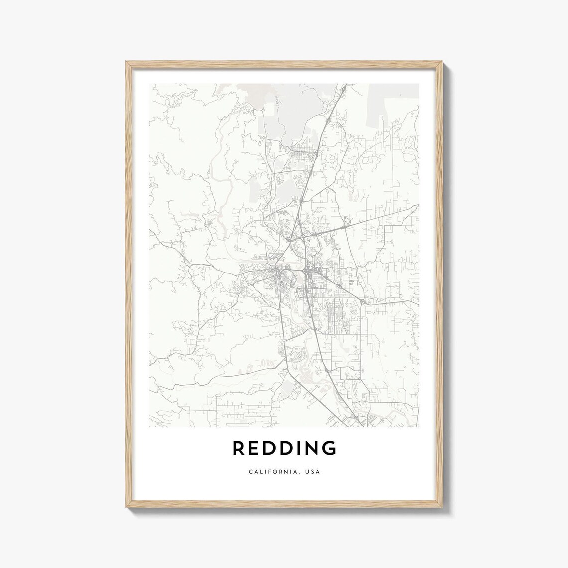 Redding California Northern Minimalist Street City Map Poster