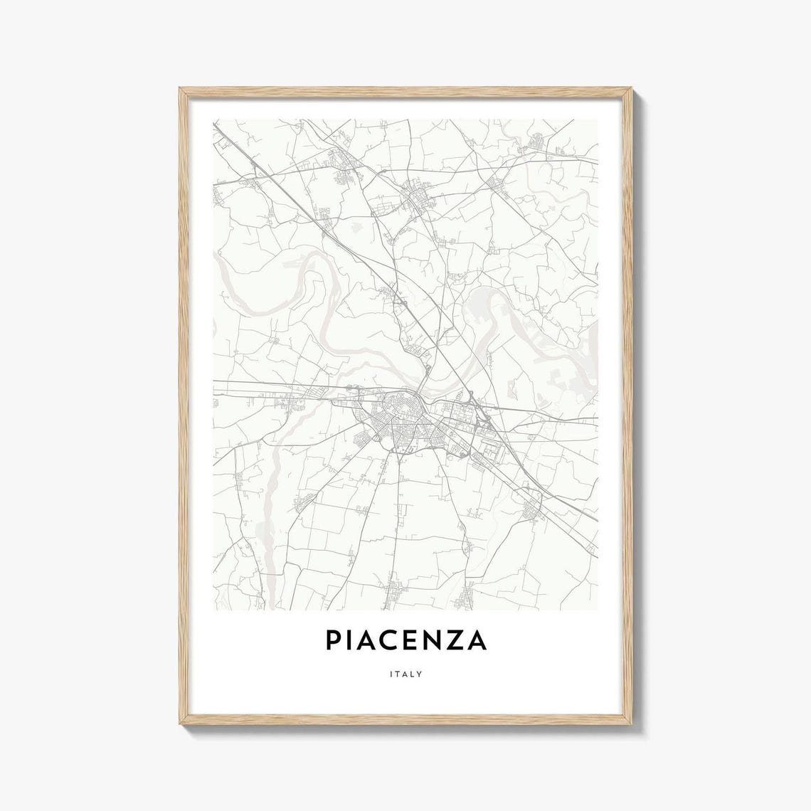 Piacenza Italy Emilia Romagna Beige Minimalist Street City Map Poster