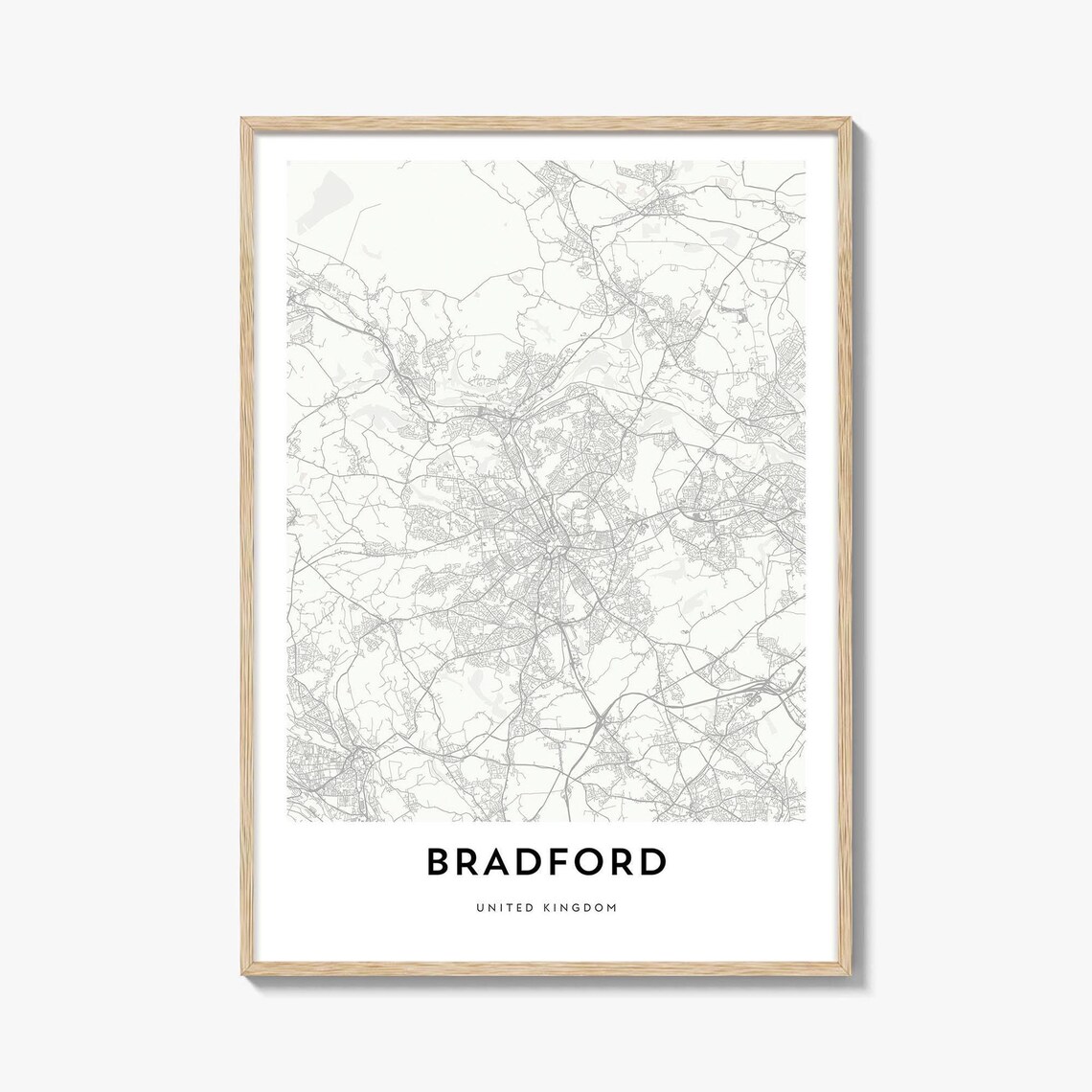 Bradford United Kingdom Minimalist City Map Line Art Modern Wall Art