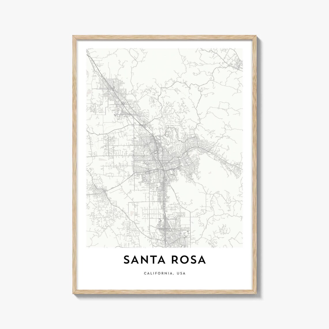 Santa Rosa California USA City Street Map Minimalist Wall Poster