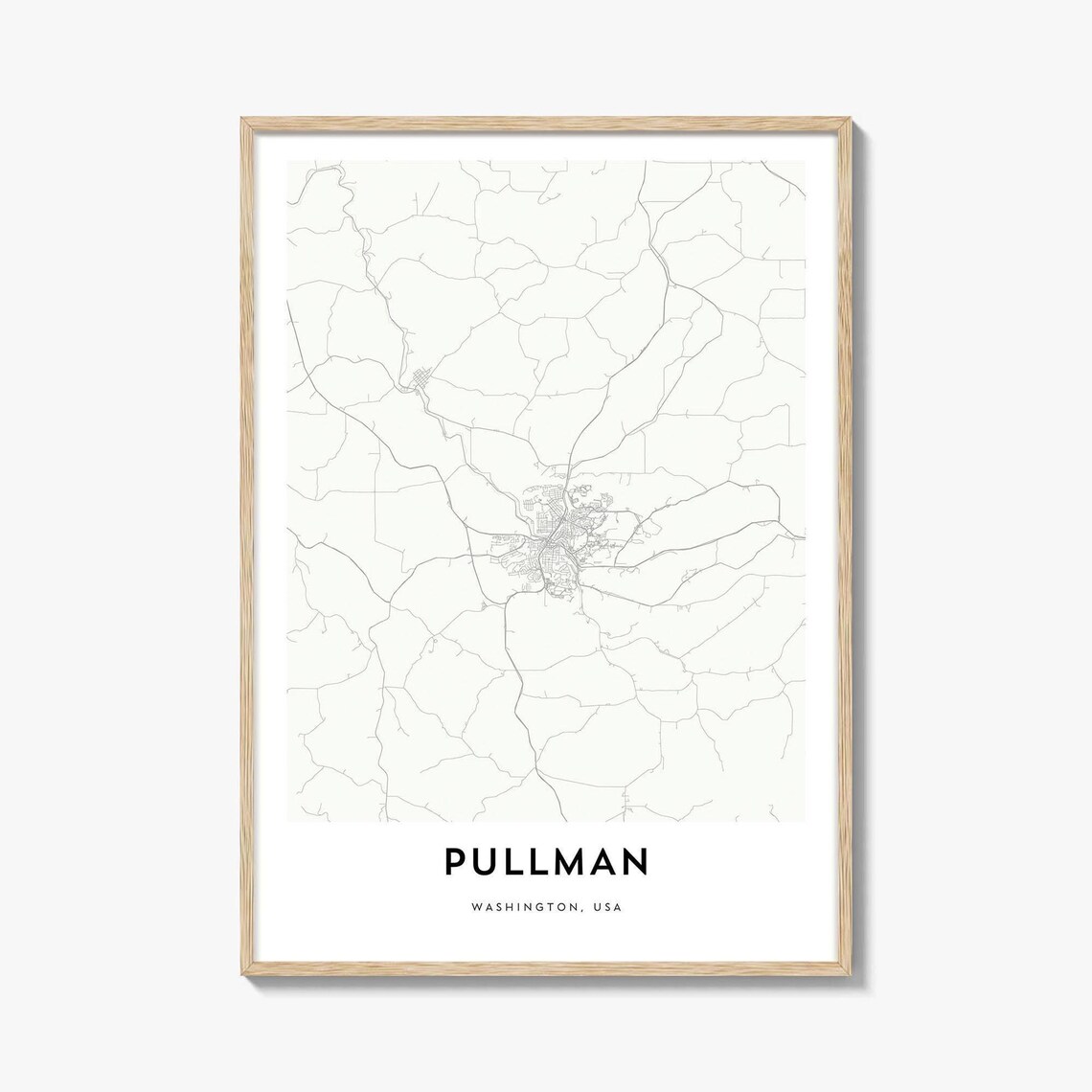 Pullman Washington Palouse College Town Minimalist City Street Map Poster