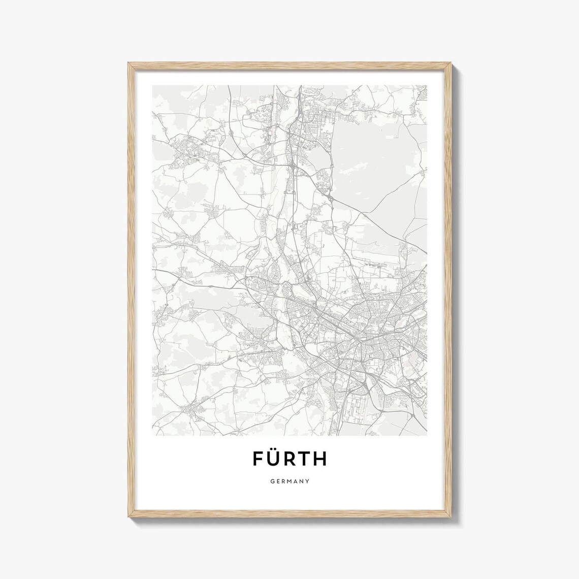 Furth Germany Minimalist City Street Map Fine Line Art Poster