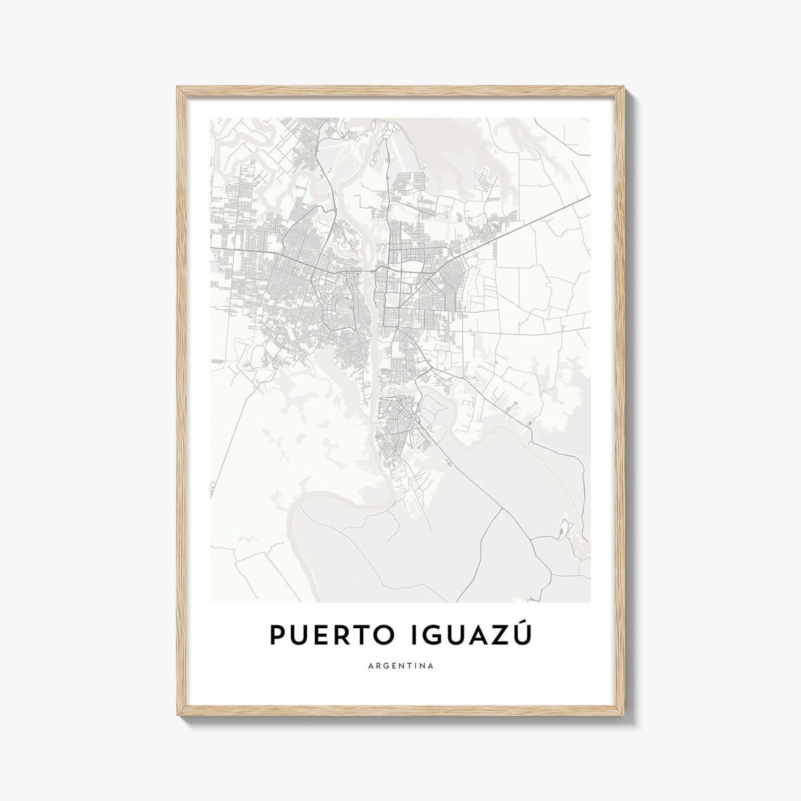 Puerto Iguazú Argentina Minimal City Map Poster in Light Gray and White
