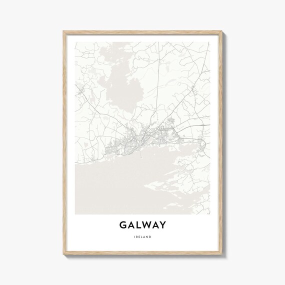 Galway Ireland City Map Poster With Minimal Pale Beige Linework