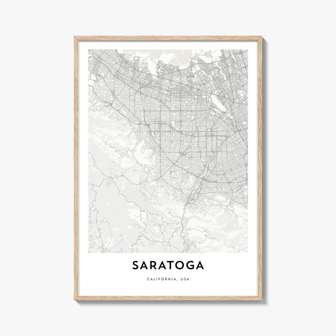 Saratoga California Minimalist City Street Map Travel Wall Art