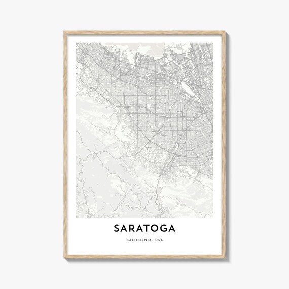 Saratoga California Minimalist City Street Map Travel Wall Art