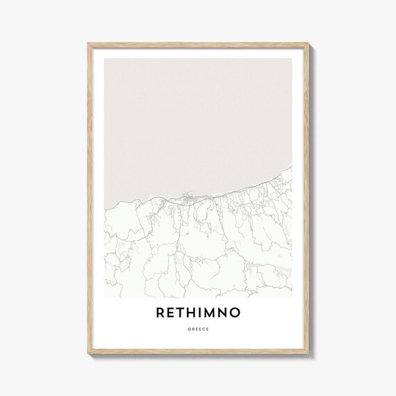 Rethimno Greece Coastal Map Monochrome City Street Map Poster
