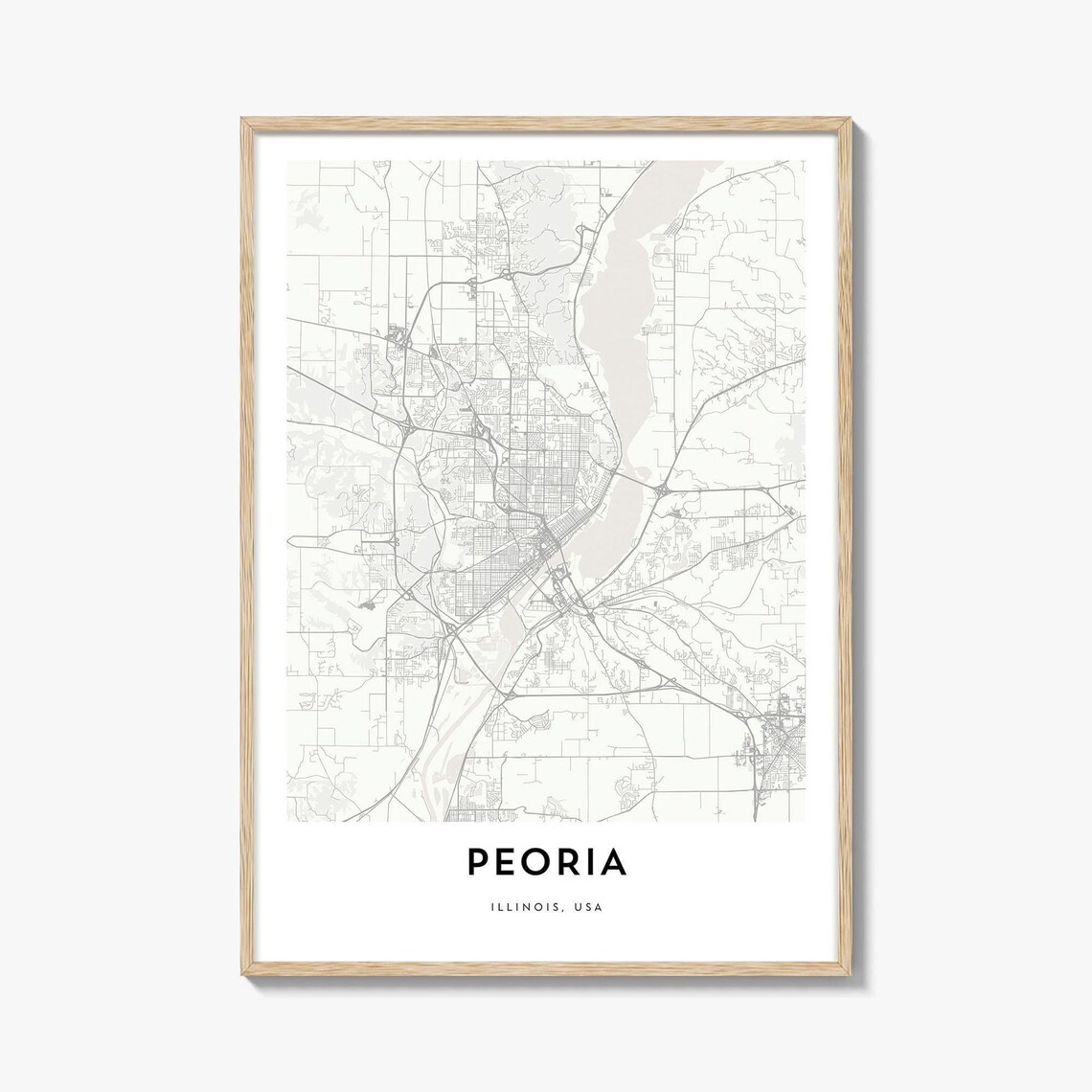 Peoria Illinois Minimalist City Street Map River Decor Poster