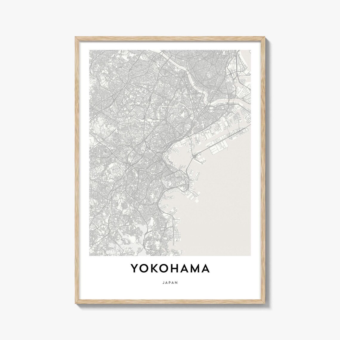 Yokohama Japan Minimalist White Style City Street Map Art Poster