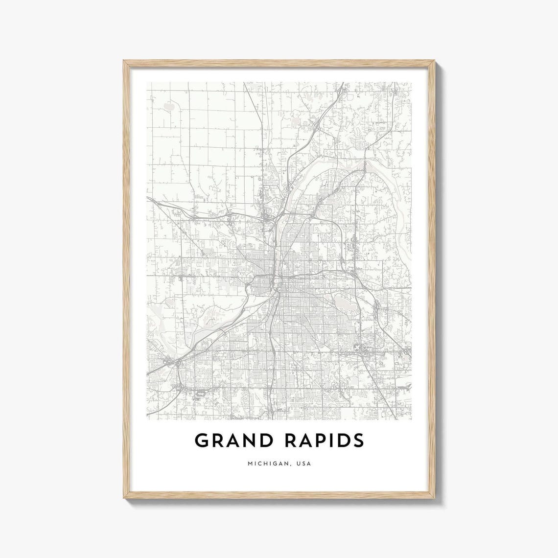 Grand Rapids Michigan USA Minimalist Street Map City Wall Poster