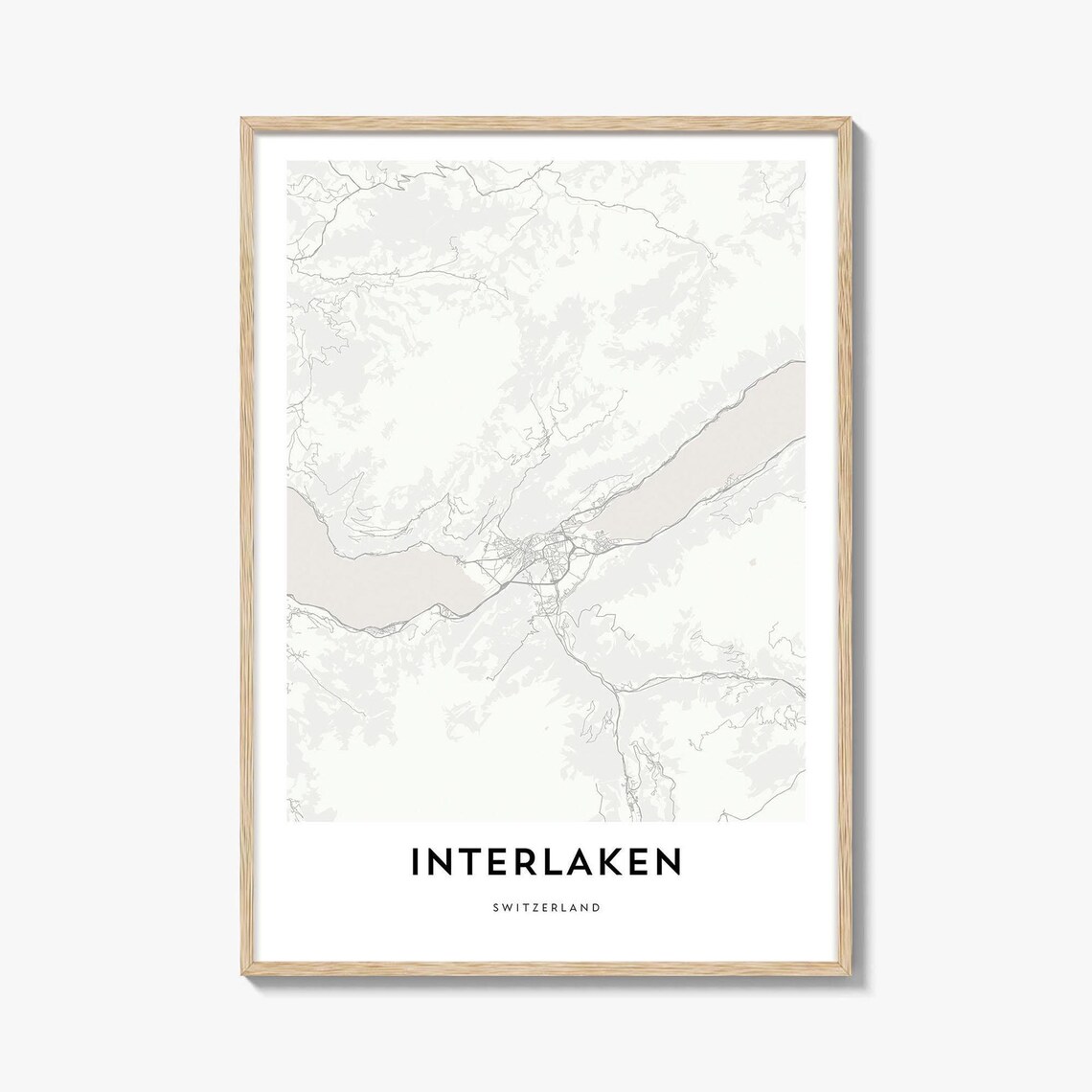 Interlaken Switzerland City Map Poster With Minimal Light Gray Lines