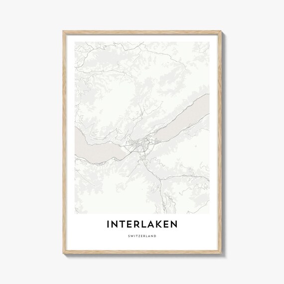 Interlaken Switzerland City Map Poster With Minimal Light Gray Lines