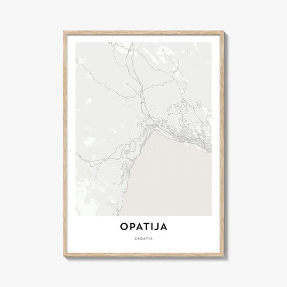 Opatija Croatia Minimalist Coastal Map Poster in Warm Beige Tones