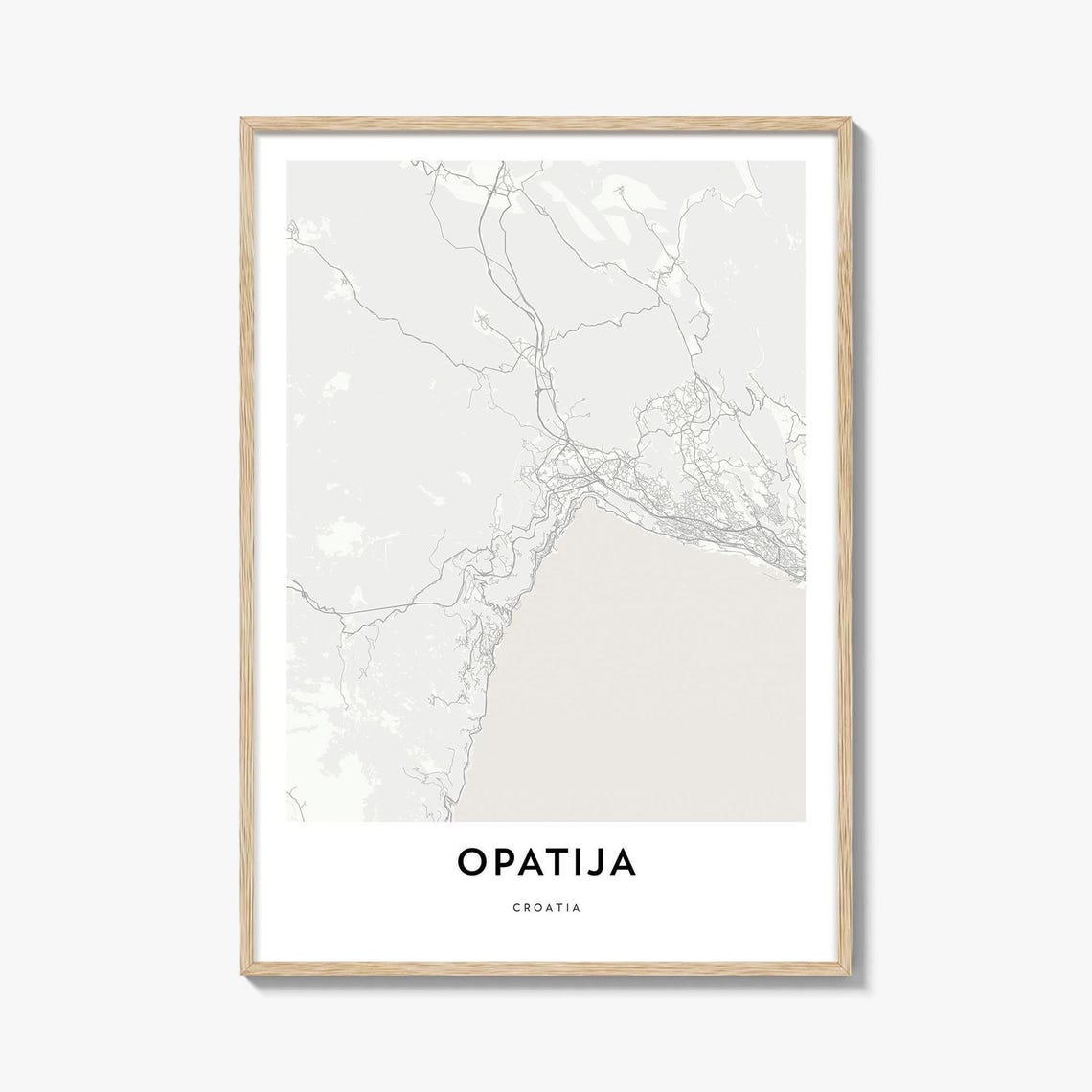 Opatija Croatia Minimalist Coastal Map Poster in Warm Beige Tones