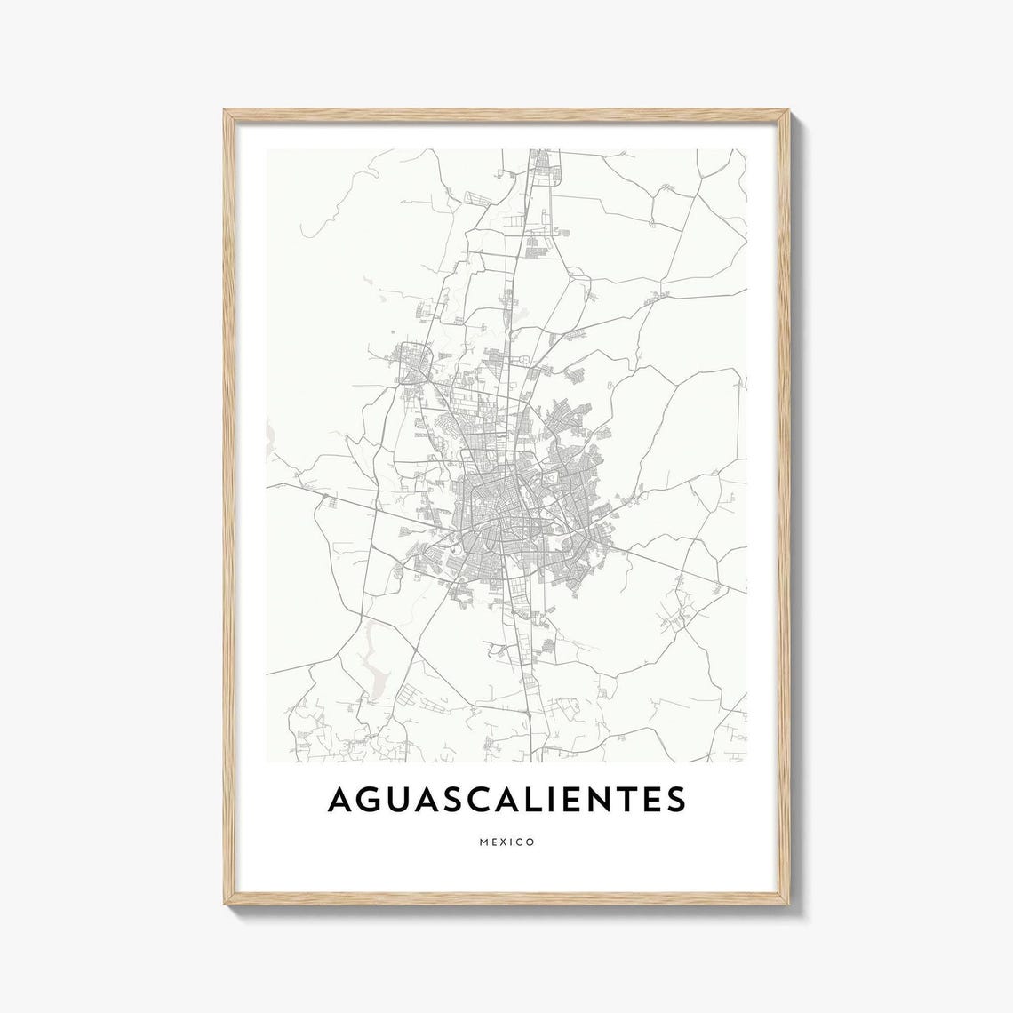 Aguascalientes Mexico Minimalist City Street Map Modern Poster