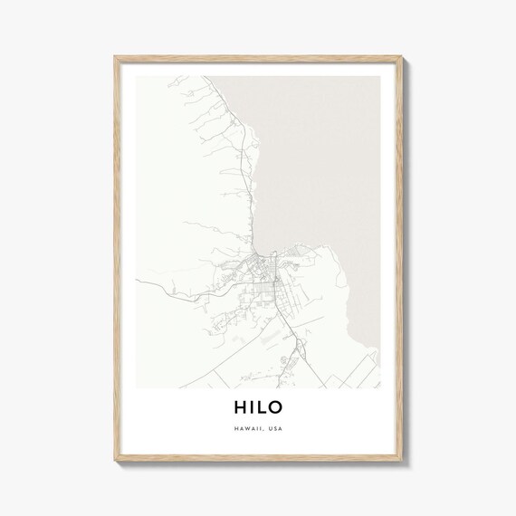 Hilo Hawaii Tropical Big Island Minimalist Street Map Wall Art