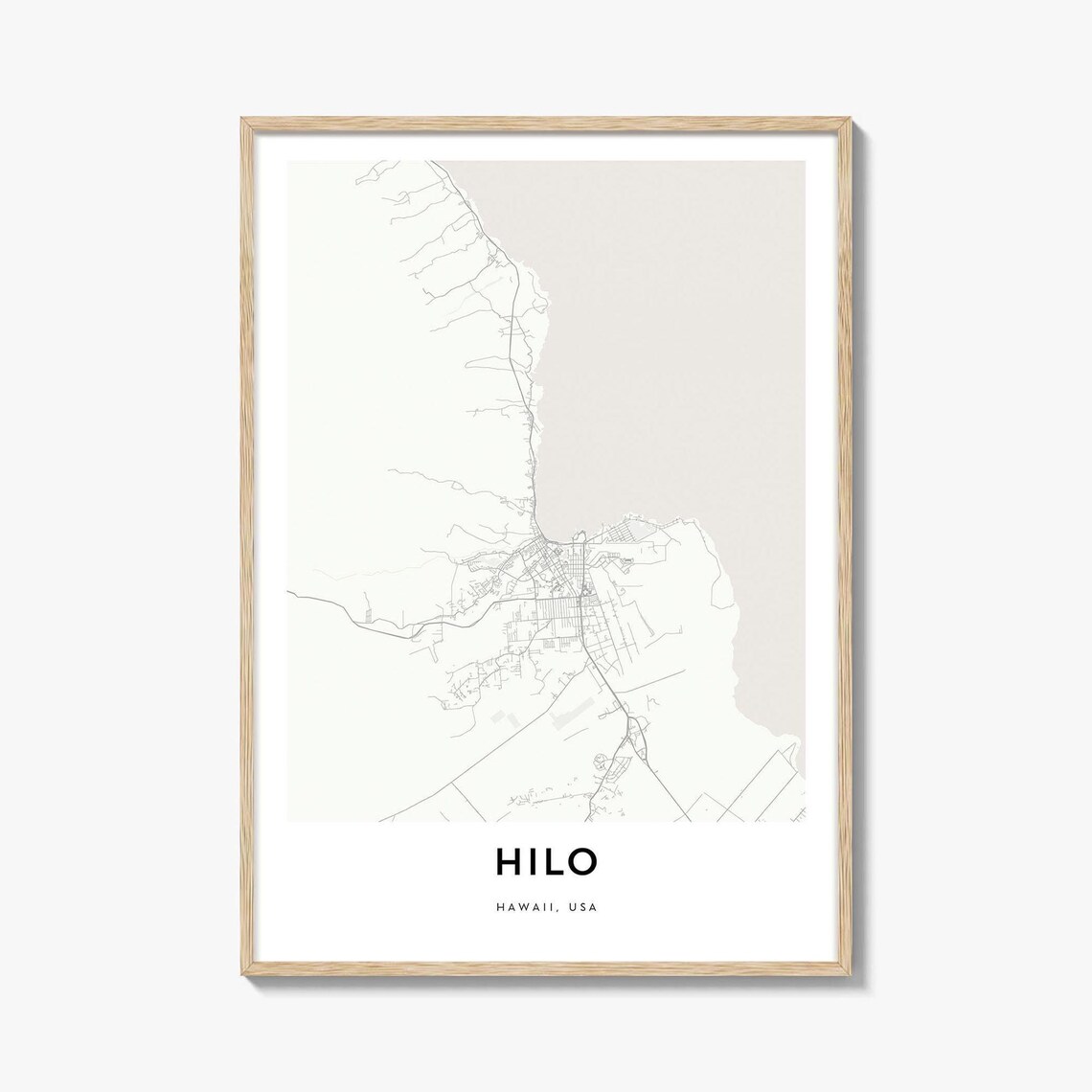 Hilo Hawaii Tropical Big Island Minimalist Street Map Wall Art