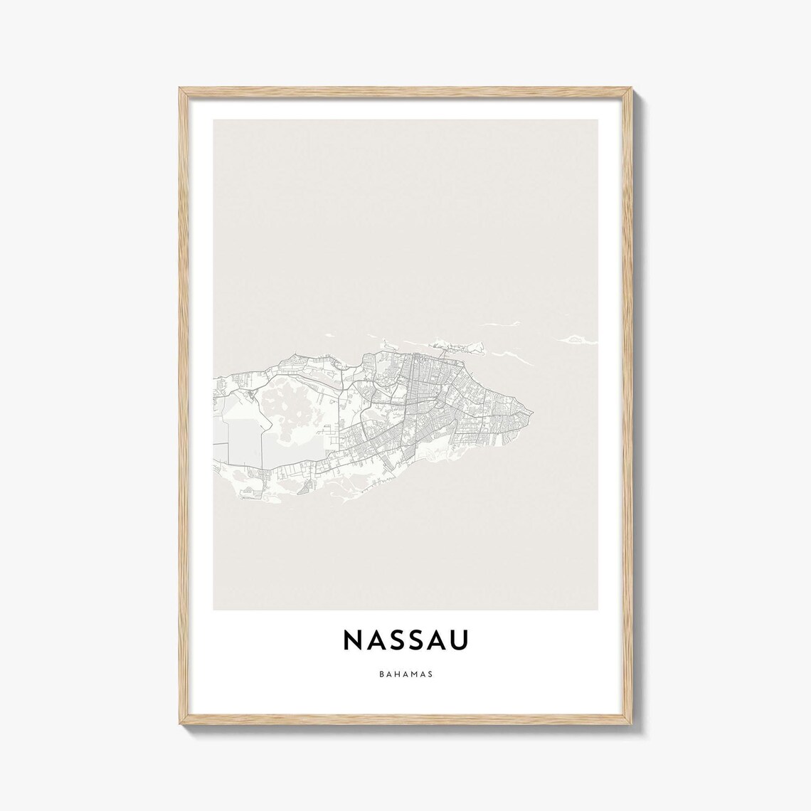Minimalist Nassau Bahamas Island Street Map City Line Art Wall Print