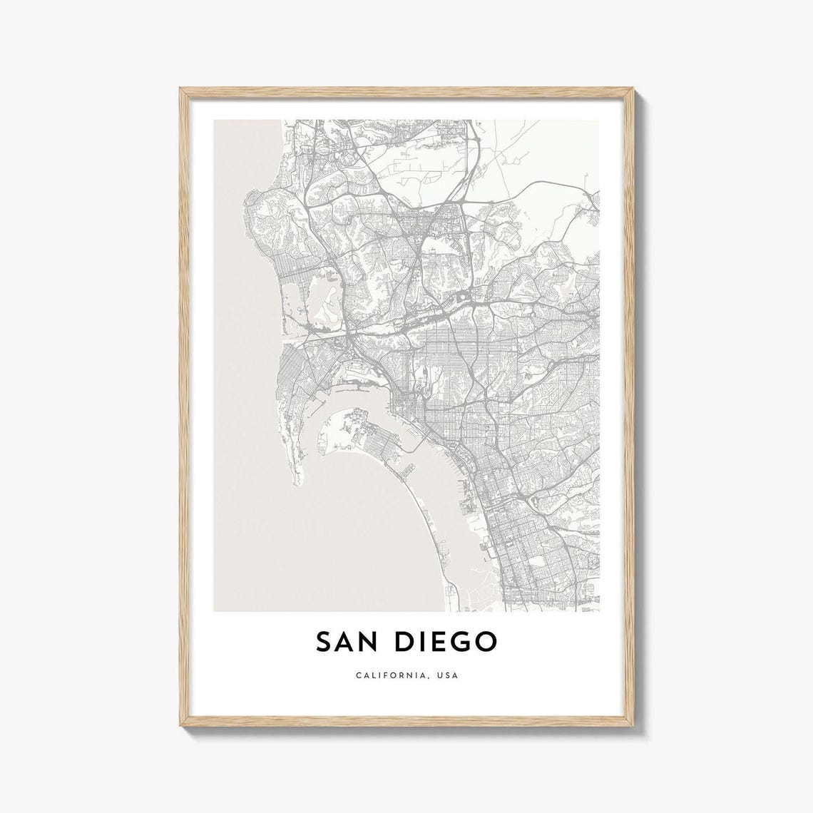San Diego California USA Minimalist Street Map Bay Coast Poster