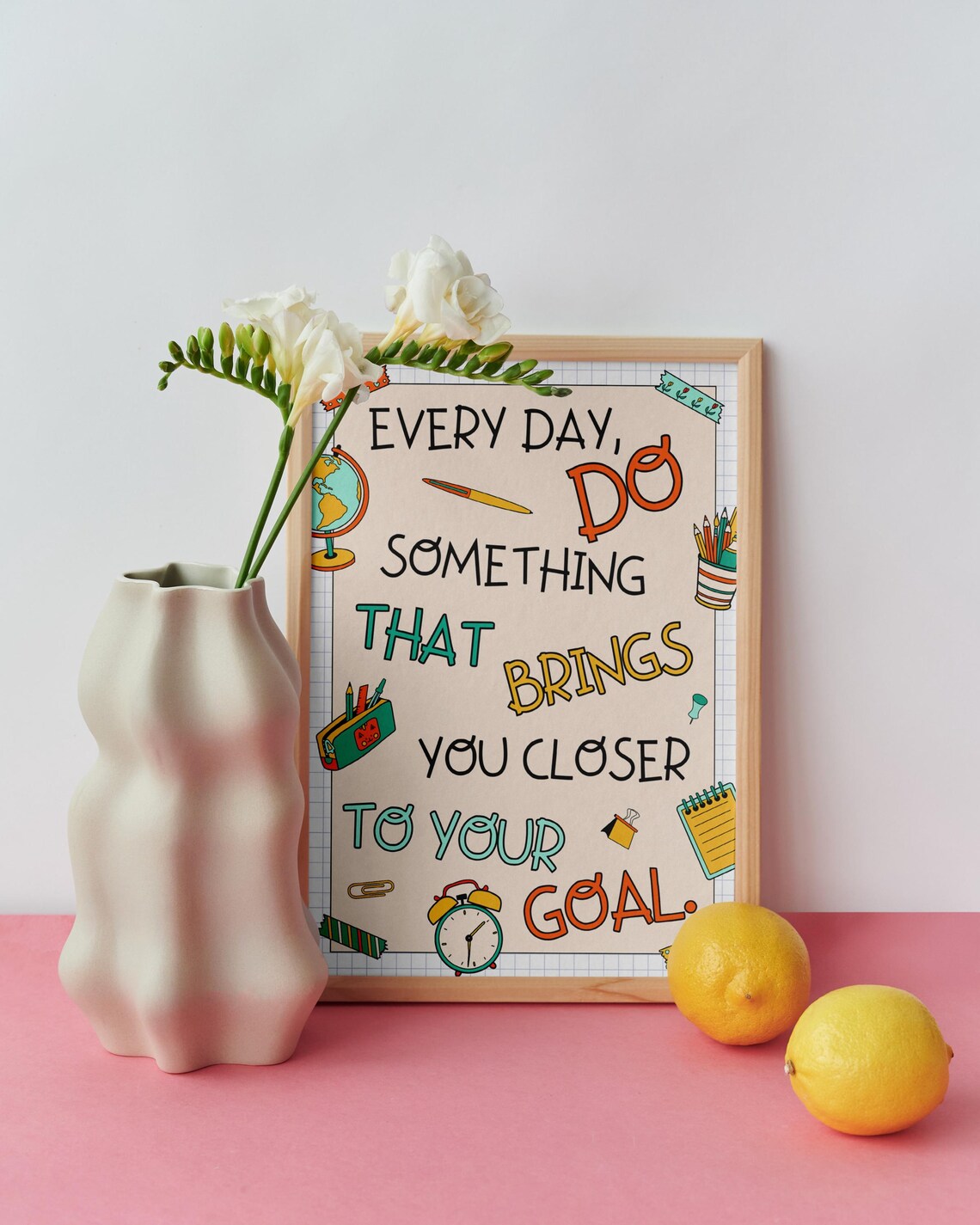 Motivational Doodle Print Closer To Your Goal Quote Goal Oriented Art Encouragement Poster Educational Wall Art Artistic Typography - Image 2