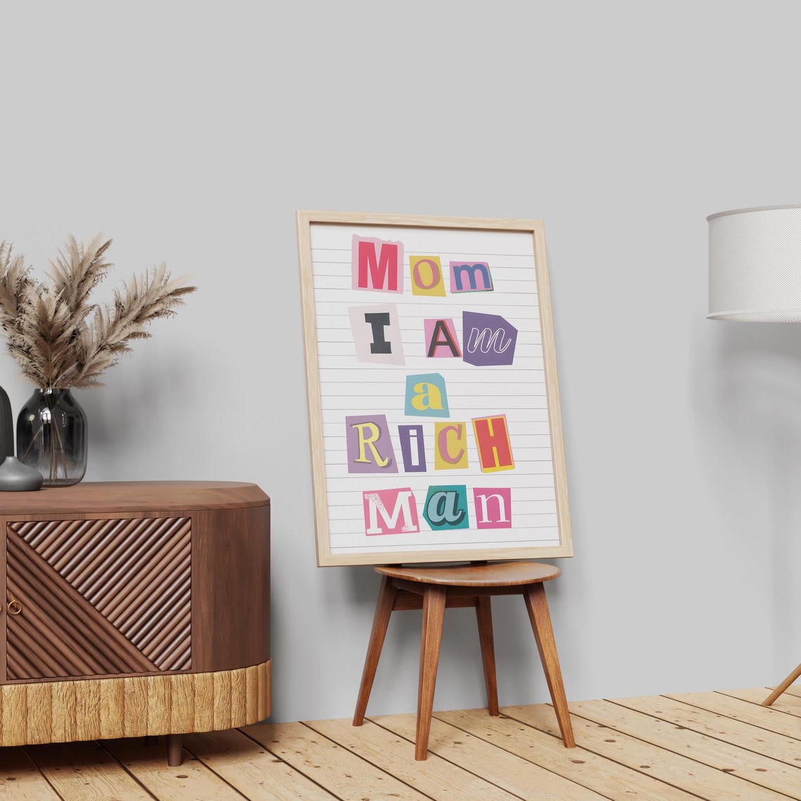 Ransom Note Typography Print Mom I Am A Rich Man Quote Collage Letter Art Quirky Wall Decor Playful Wall Decor Funny Quote Print - Image 3