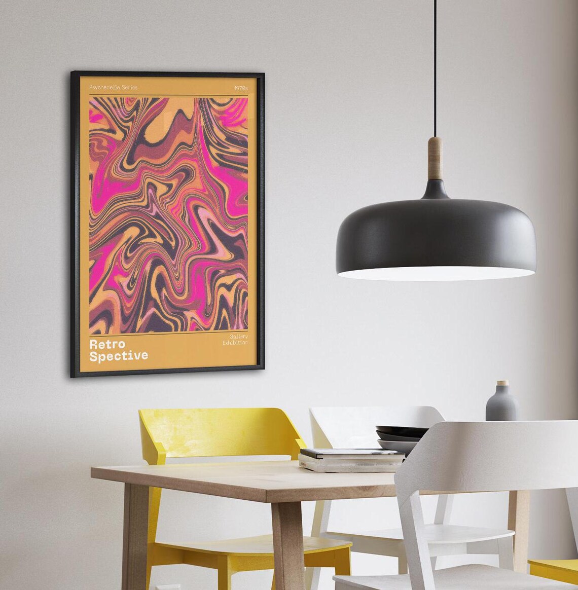 Retro Spective 1970s Psychedelia Swirl Poster Orange Pink Marble Artwork - Image 2