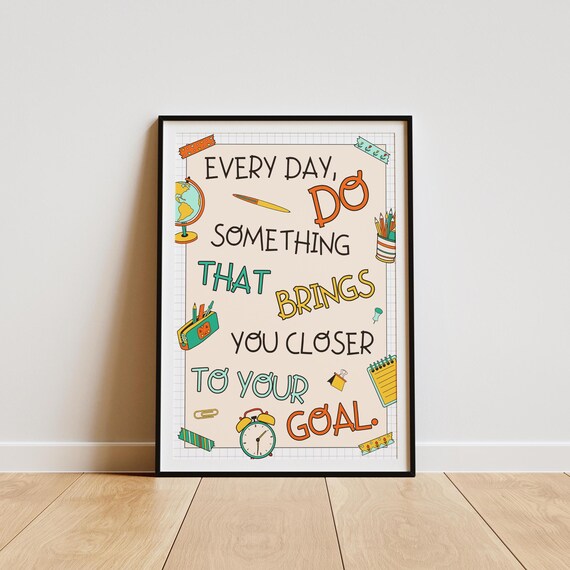 Motivational Doodle Print Closer To Your Goal Quote Goal Oriented Art Encouragement Poster Educational Wall Art Artistic Typography
