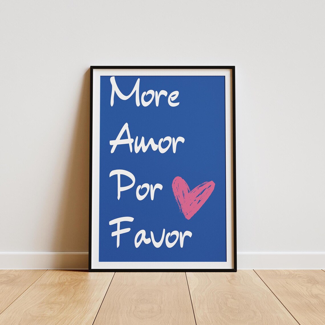 More Amor Por Favor Blue Handwritten Love Quote Poster Pink Heart Art - Image 4