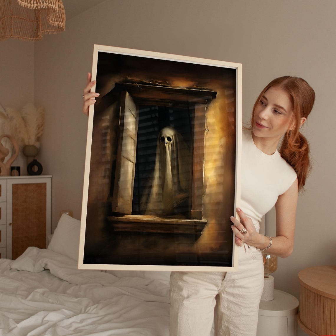 Haunted Ghost At The Window Vintage Dark Academia Art Poster - Image 2