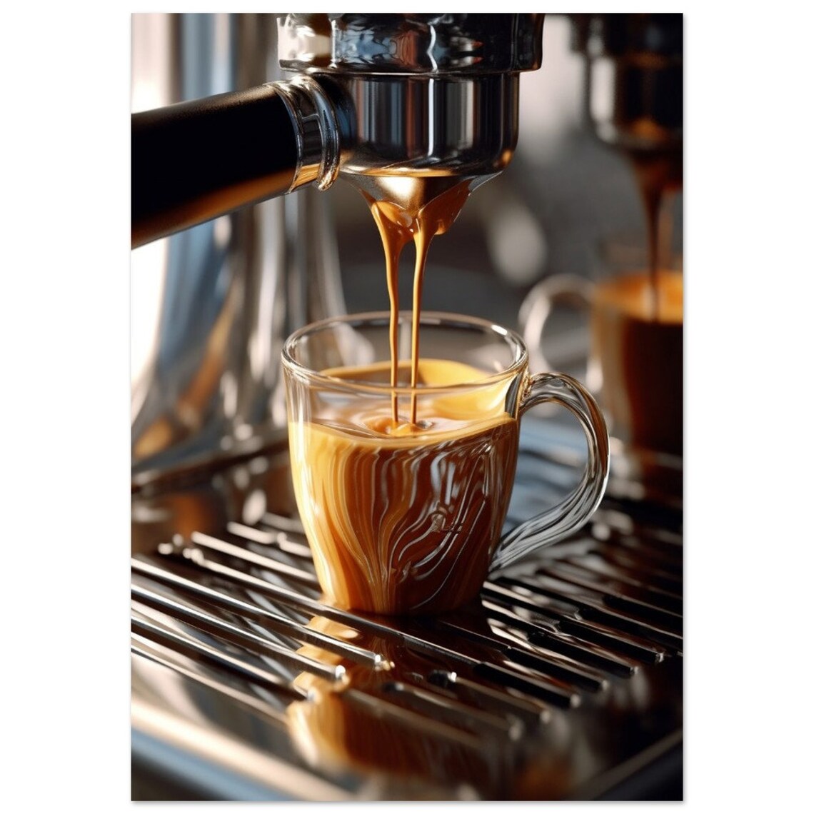 Espresso Pouring into Glass Cup Coffee Photography Art Poster - Image 2