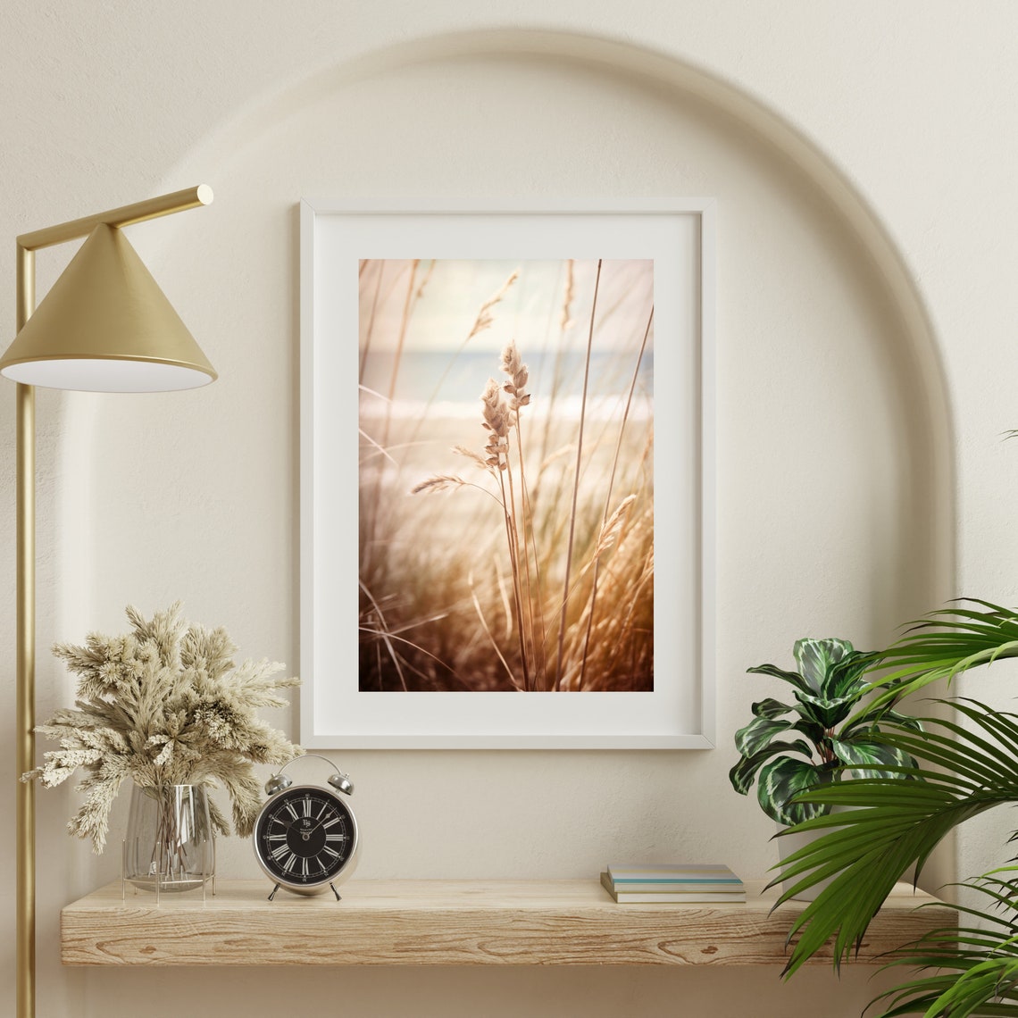 Golden Dried Grass Seed Heads Sunlit Beach Soft Light Art Poster - Image 3