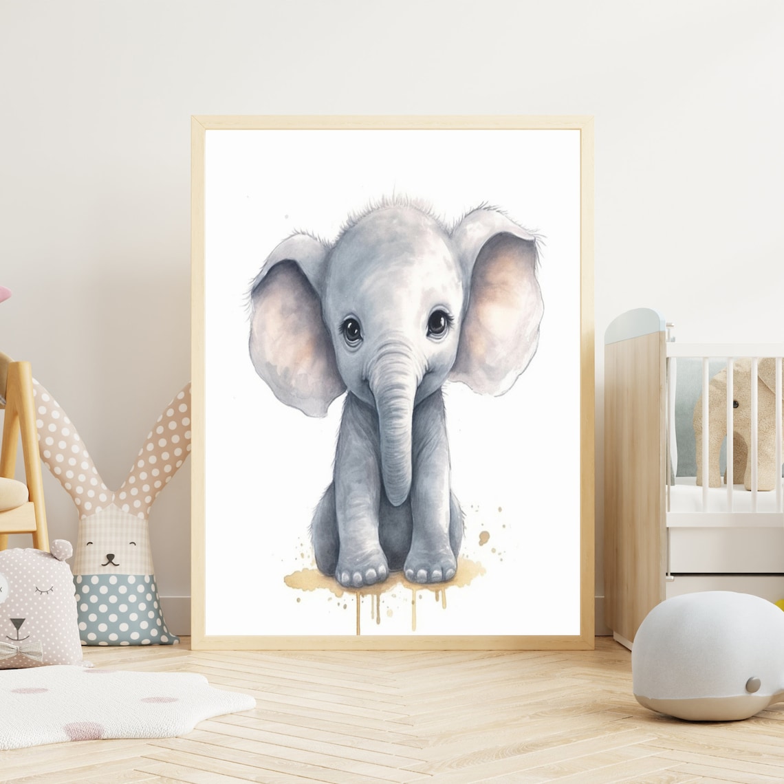 Sweet Gentle Baby Elephant Watercolor Safari Nursery Art Poster