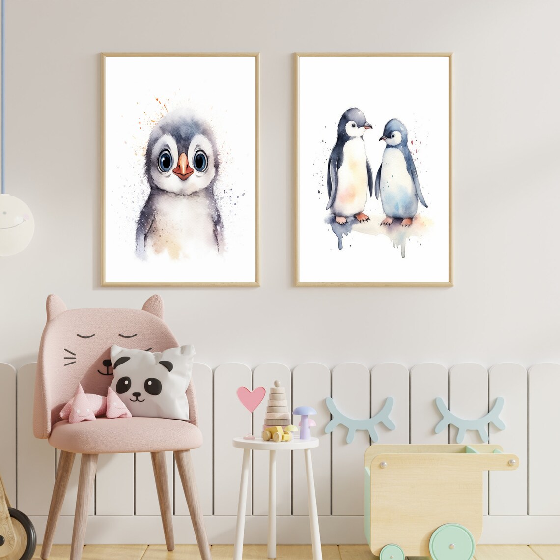 Adorable Pair of Baby Penguins Watercolor Nursery Art Poster - Image 3