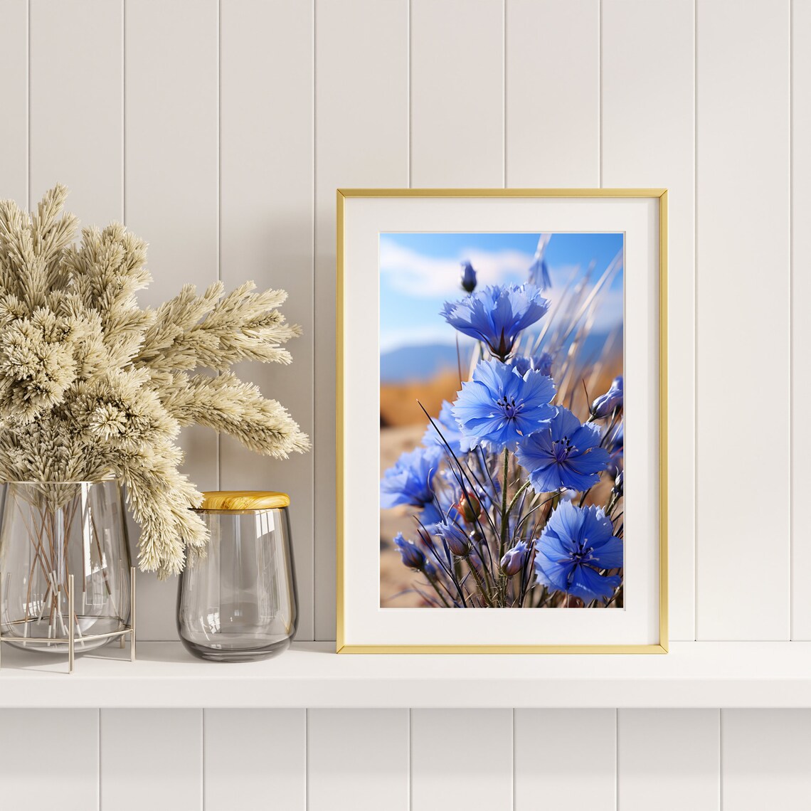 Blue Cornflowers In Sunny Field Floral Photography Flower Poster - Image 4