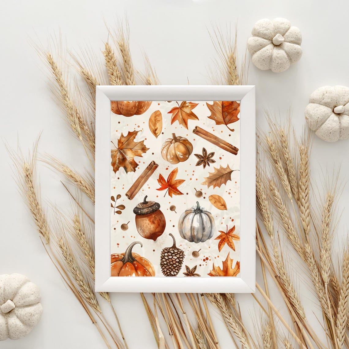 Autumn Pumpkins Acorns Cinnamon Pinecones Watercolour Fall Poster - Image 4