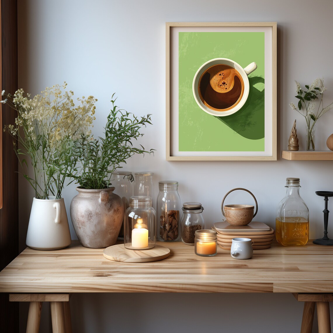 Vintage Coffee Cup Top View on Green Retro Kitchen Art Poster - Image 3
