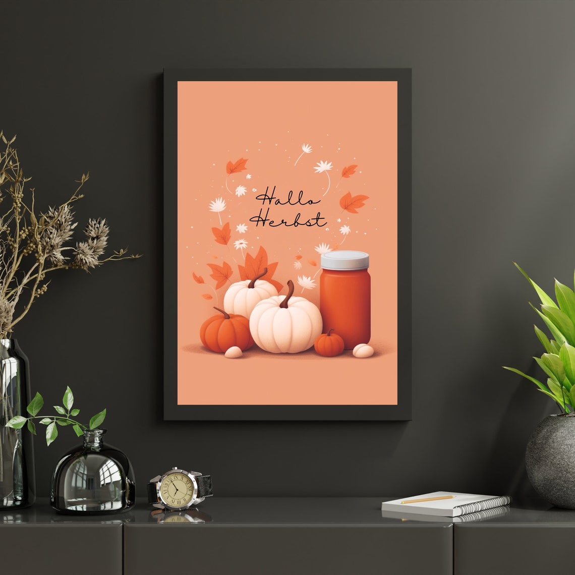 Hallo Herbst Pumpkins And Candle Fall Decor Illustration Poster - Image 4