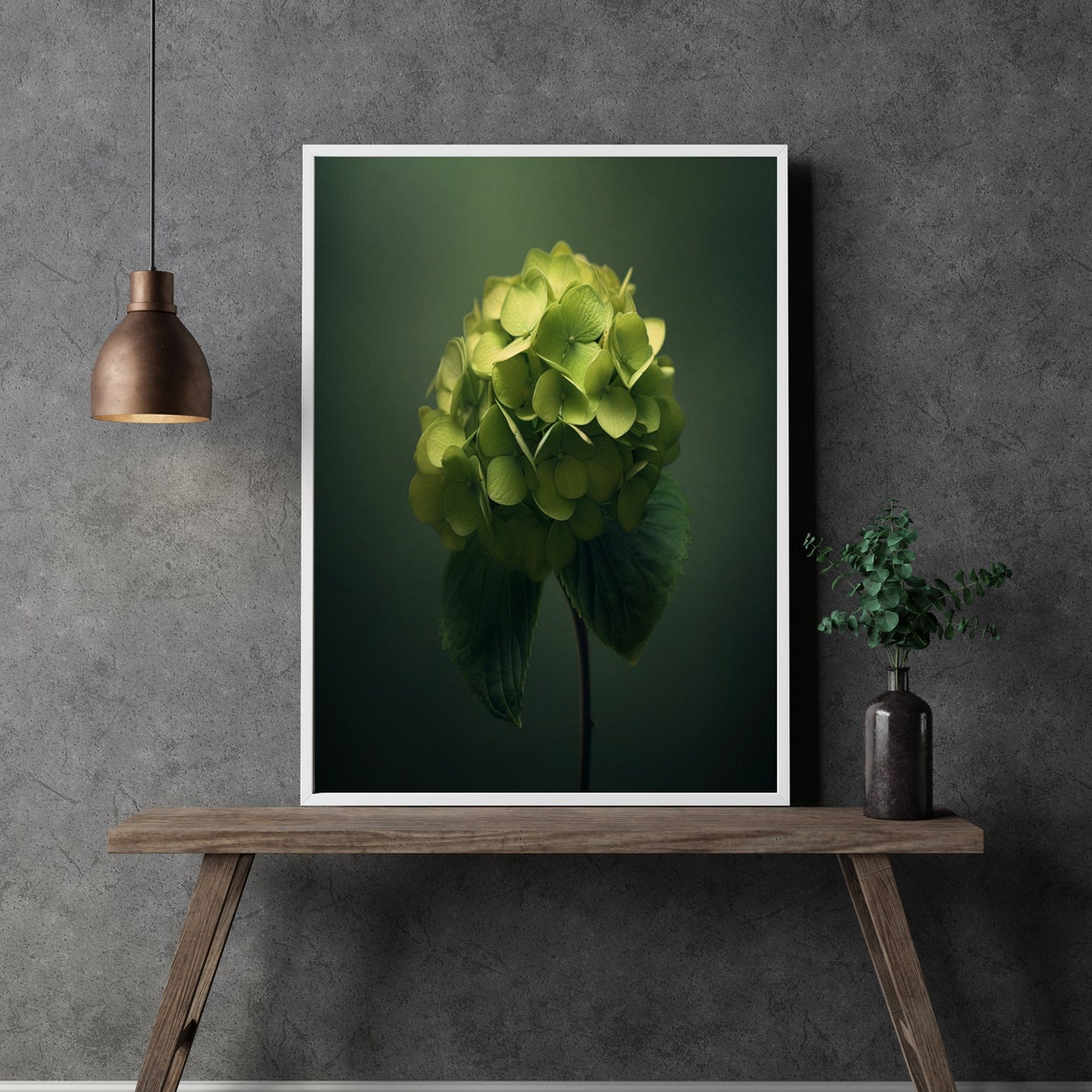 Green Hydrangea Blossom Dark Moody Botanical Photography Wall Art - Image 3