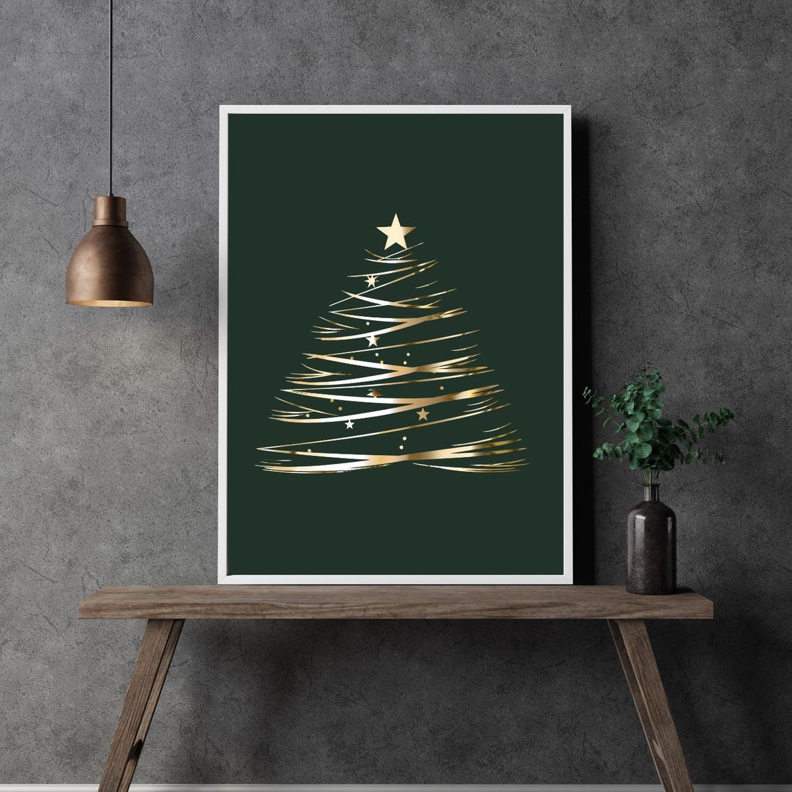 Modern Gold Christmas Tree Line Art Dark Green Holiday Poster - Image 2