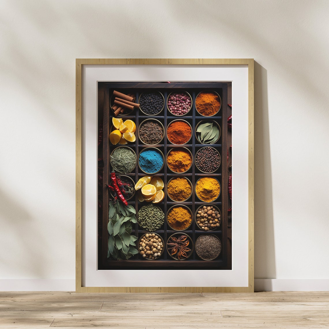 Spice Box Grid Colorful Bowls Chilies Anise Kitchen Art Poster