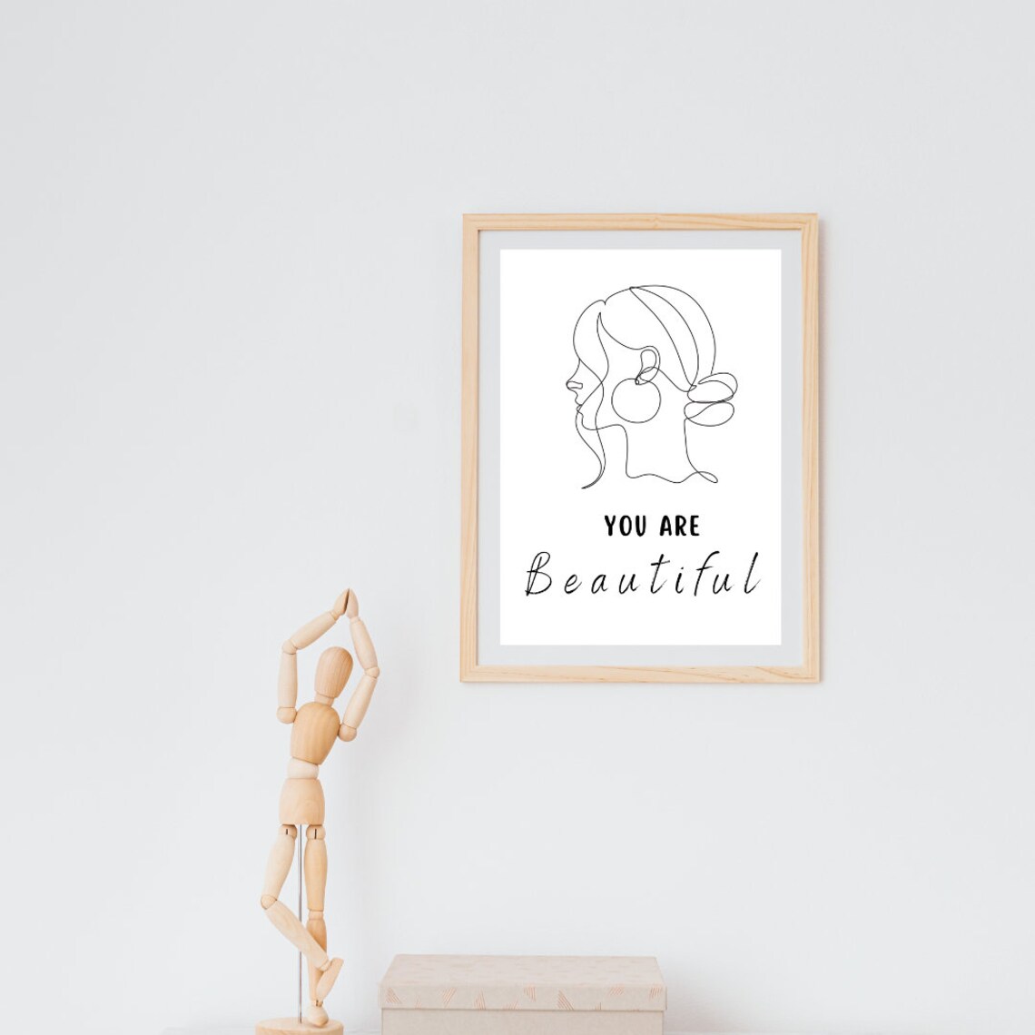 You Are Beautiful Woman Line Art Minimalist Empowering Quote Poster - Image 3