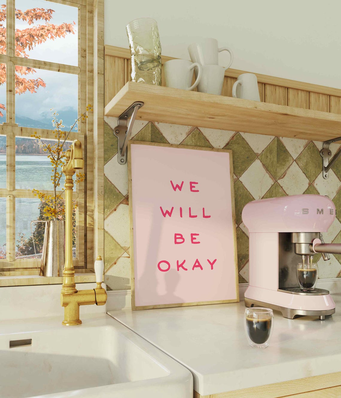 We Will Be Okay Red Lettering Blush Minimalist Affirmation Poster - Image 3