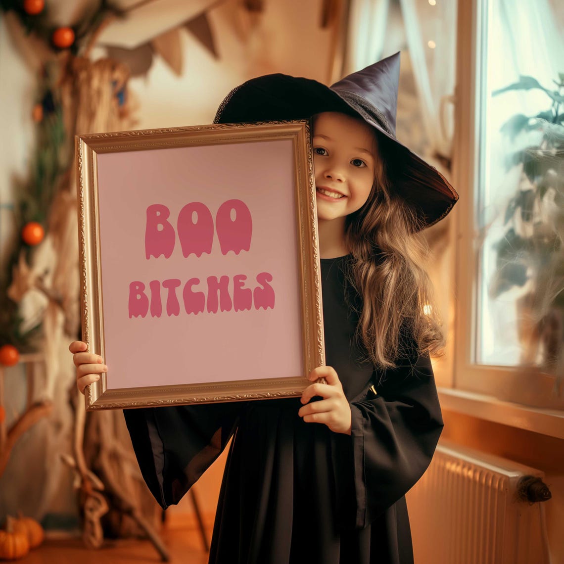 Sassy Funny Boo Bitches Pink Halloween Party Typography Poster - Image 3