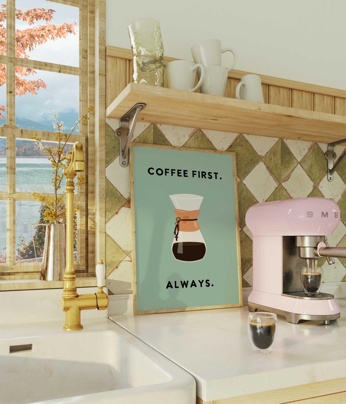 Coffee First Always Chemex Pour Over Sage Green Kitchen Poster - Image 3