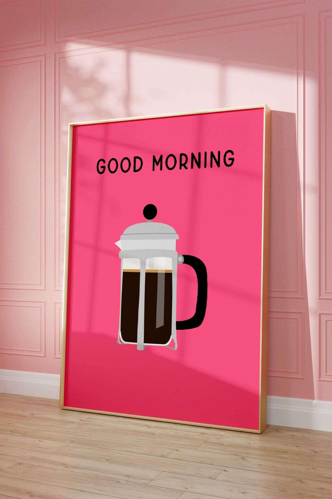 Good Morning French Press Hot Pink Bold Modern Coffee Poster - Image 2