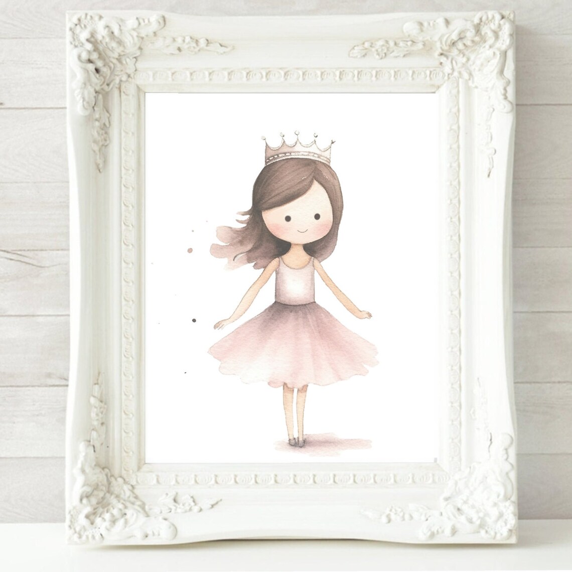 Little Princess Ballerina Crown Pink Tutu Watercolor Art Poster - Image 2
