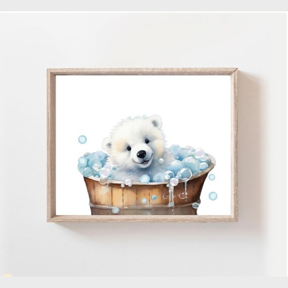 Polar Bear In Bathtub Print Bathroom Art Cute Bathroom Wall Art Polar Bear Bubble Bath Kids Bathroom Art