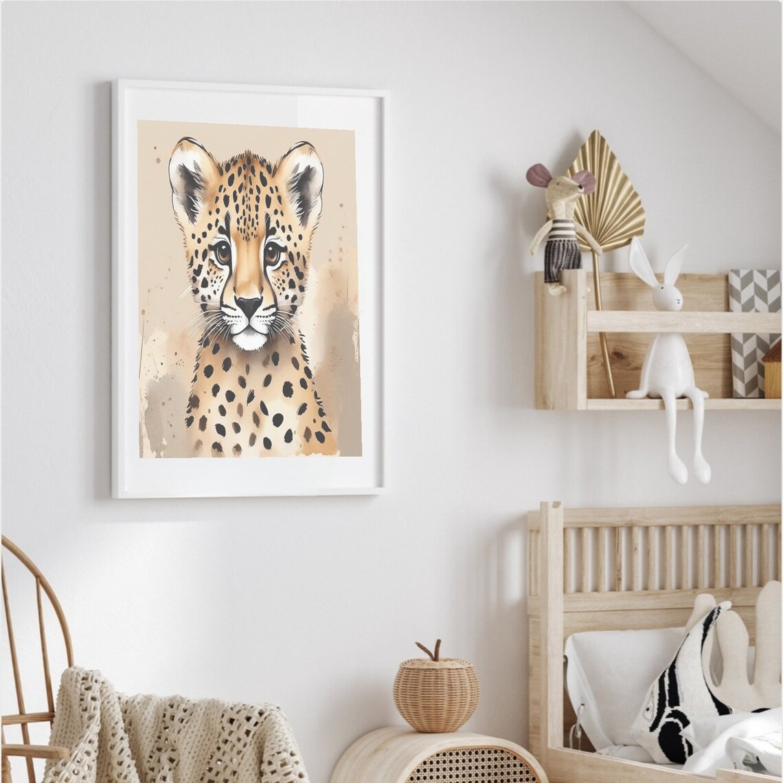 Baby Cheetah Cub Watercolor Portrait Spotted Safari Nursery Poster